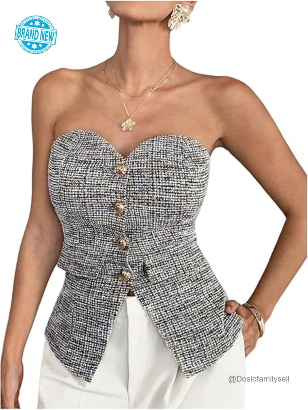 Strapless Button Front Tube Top Work Office Top
